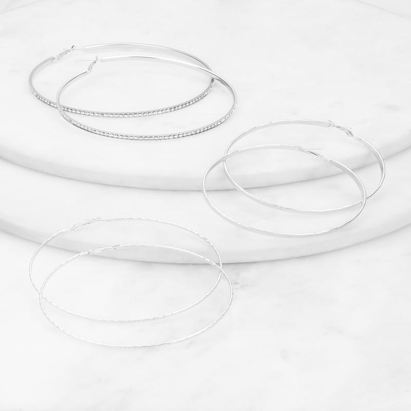 Jumbo Rhinestone Hoop Earring Trio