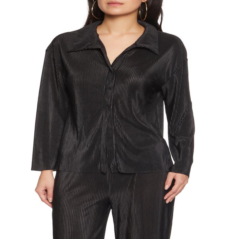 Plisse Button Front Shirt
