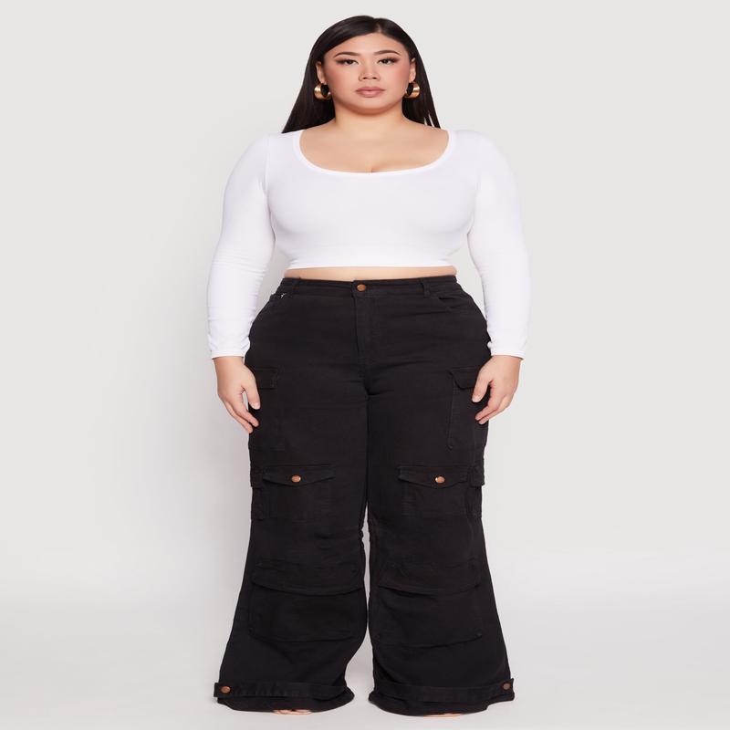 Plus Size Daisy Cargo Pocket Flare Jeans