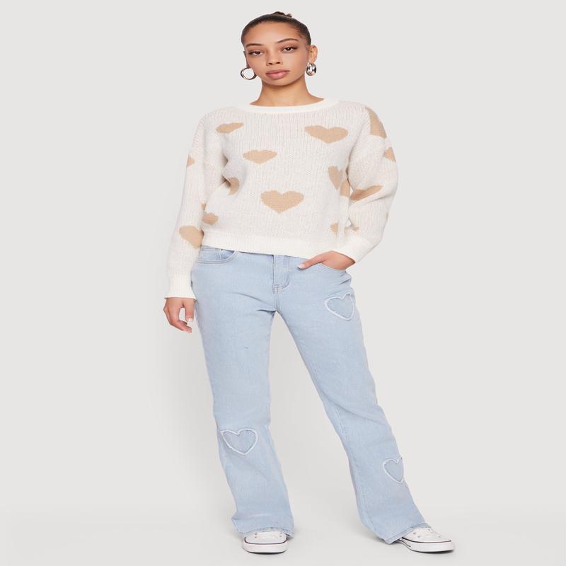 Heart Print Long Sleeve High Neck Sweater