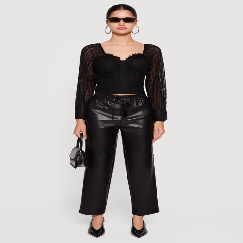 Lace Long Sleeve Sweetheart Neckline Crop Top