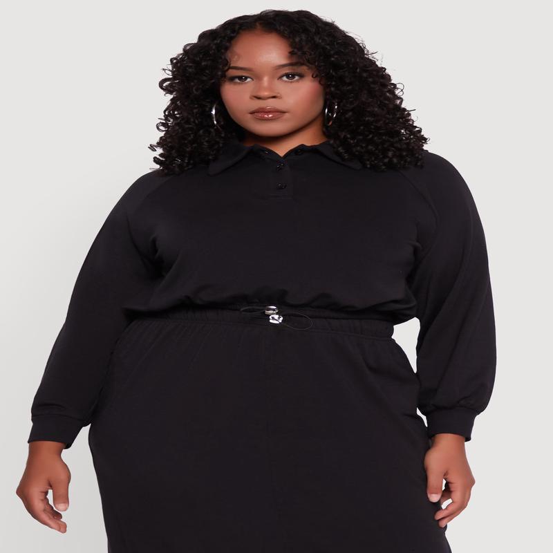 Plus Size Toggle Drawstring Hem Crop Sweatshirt