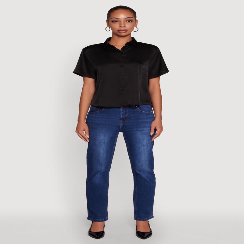 Satin Boxy Button Front Shirt