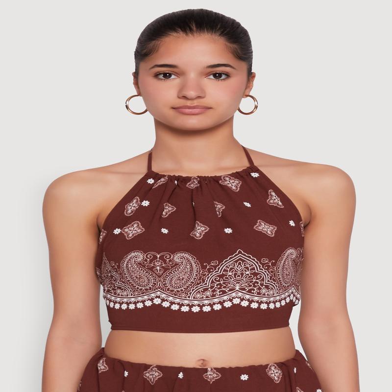 Bandana Print Cropped Halter Top