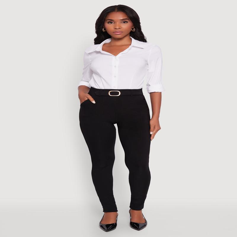 Body Contour Belted Front Pants