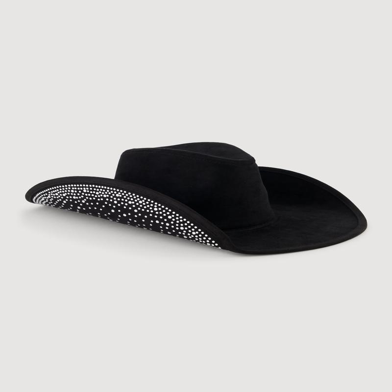 Faux Suede Rhinestone Brim Cowboy Hat