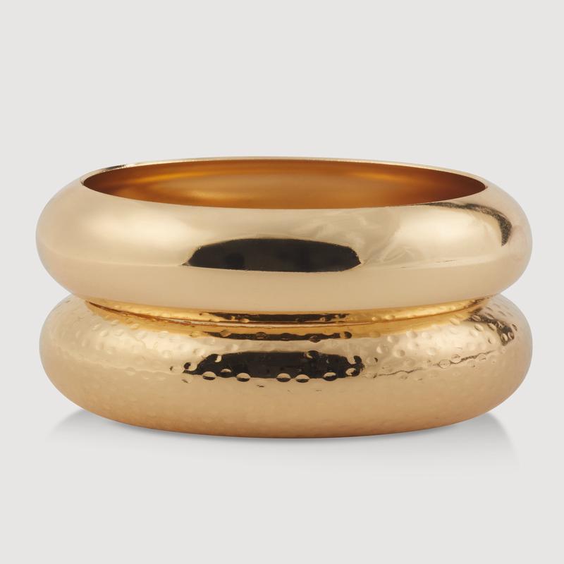Hammered Detail Metallic Bangle Bracelets Set of 2