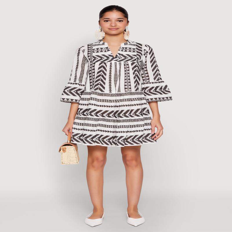 Assorted Pattern Mandarin Collar Dress