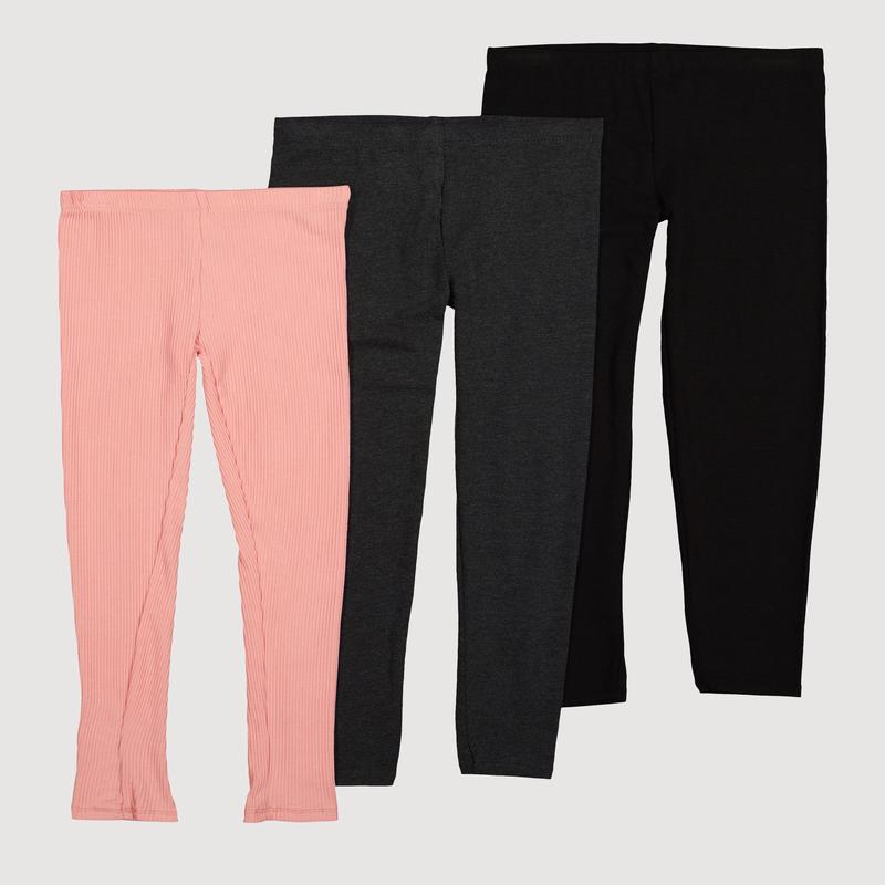 Girls Assorted Rib Knit Leggings 3 Pack