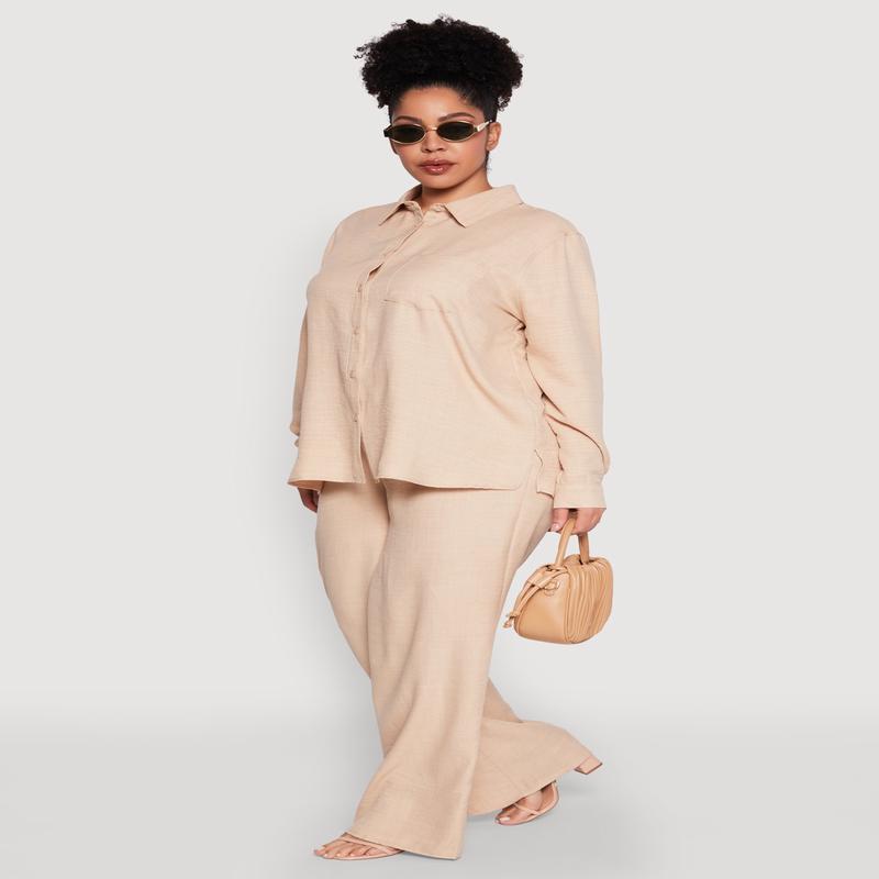 Plus Size Linen Palazzo Pants