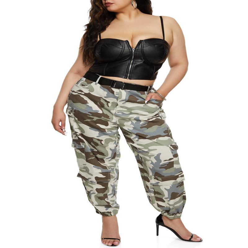 Plus Size Almost Famous Belted Camo Cargo Joggers