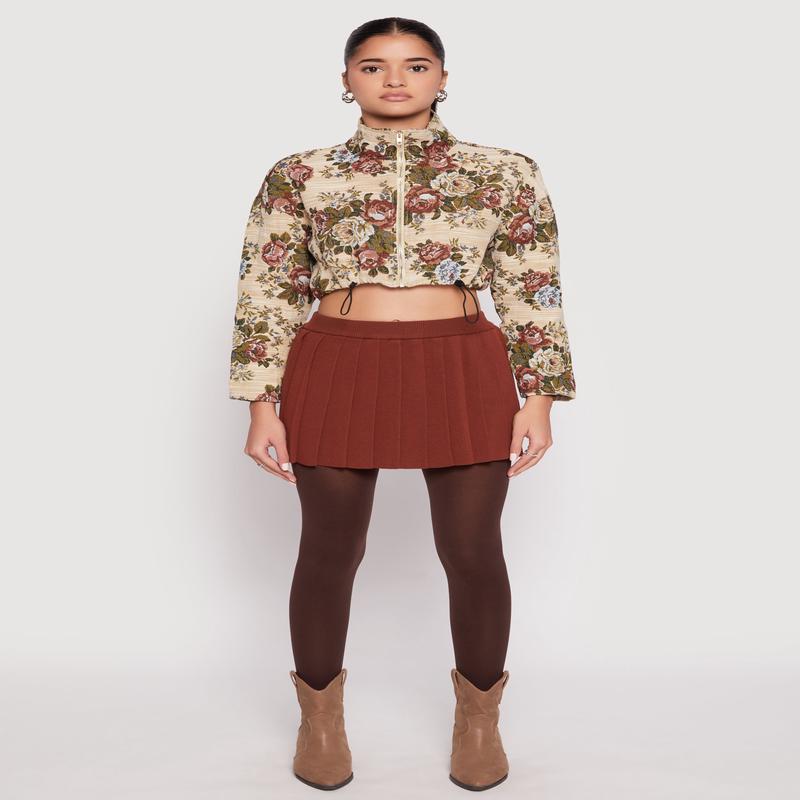 Daisy Jacquard Floral Print Cropped Jacket