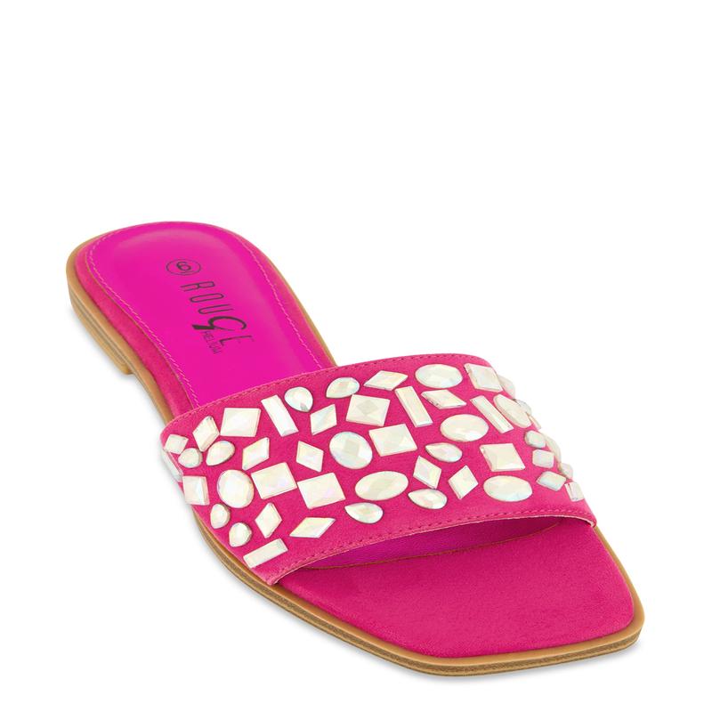 Gemstone Band Square Toe Slide Sandals