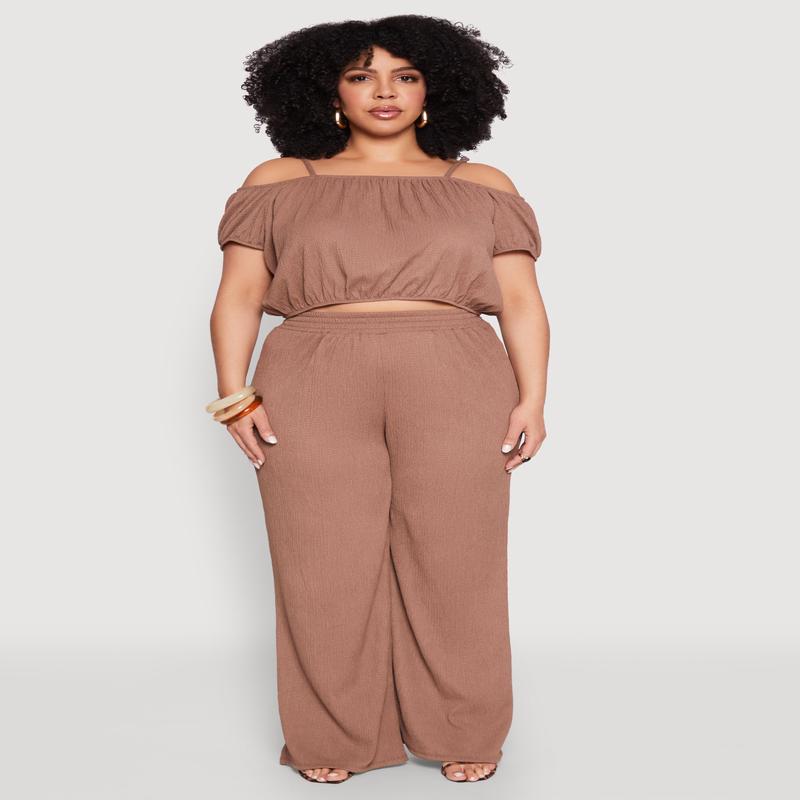 Plus Size Almost Famous Textured Knit Wide Leg Pants