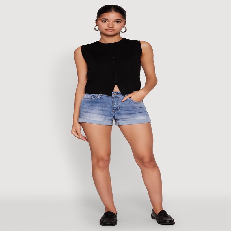 WAX Whiskered Fixed Cuff Denim Shorts