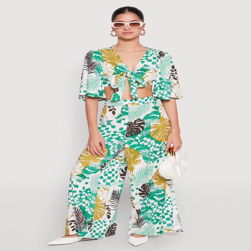 Leaf Print Palazzo Pants