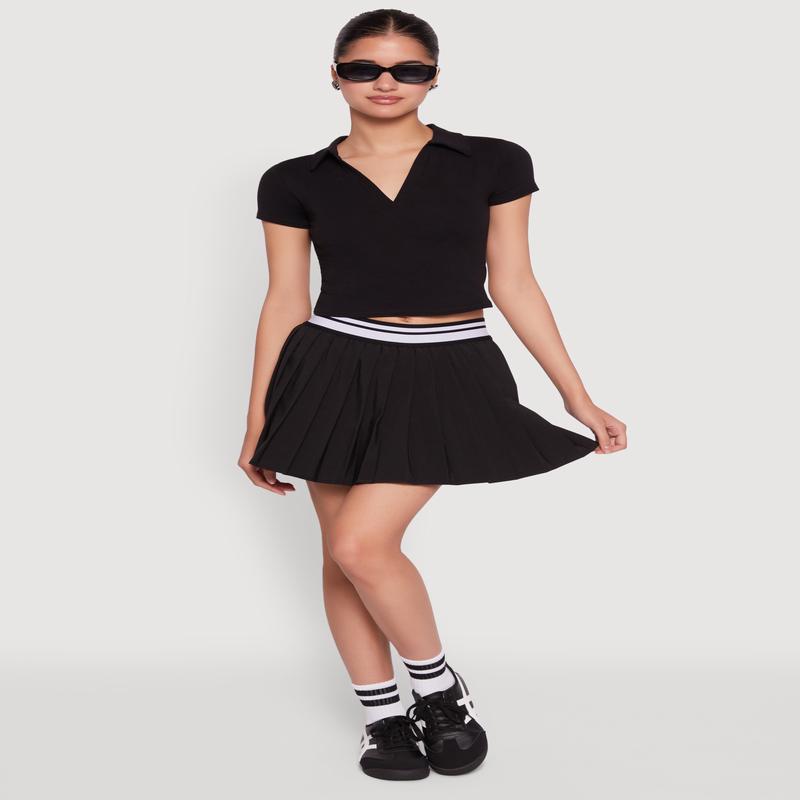 Varsity Stripe Waistband Pleated Tennis Skirt