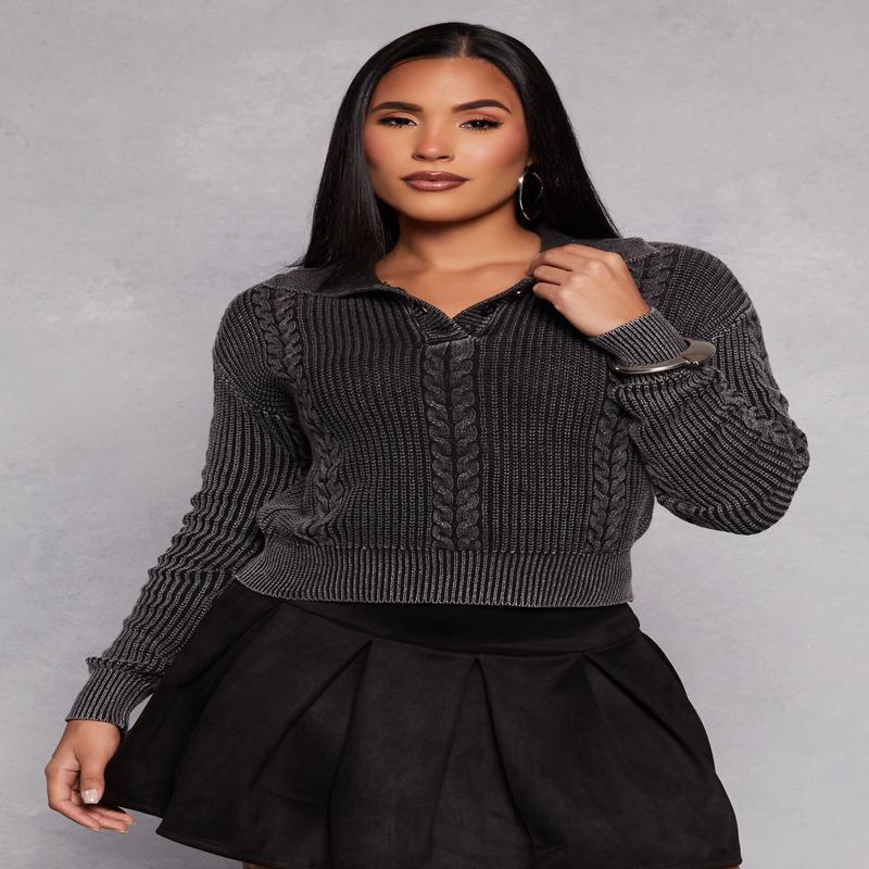 Cable Knit Johnny Collar Sweater