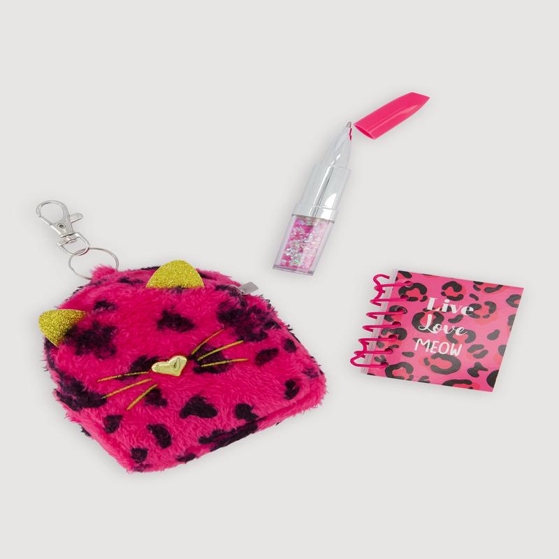 Girls Mini Faux Fur Leopard Print Backpack Set