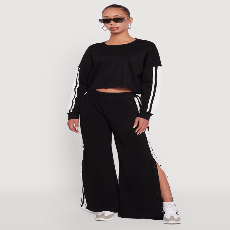 Varsity Stripe Snap Button Side Track Pants