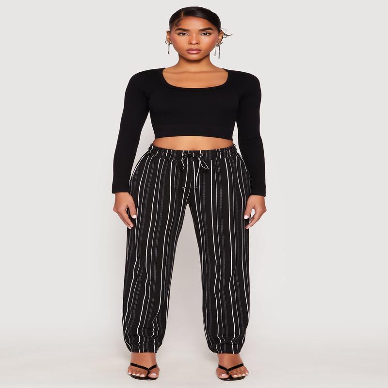 Drawstring Striped Dress Pants
