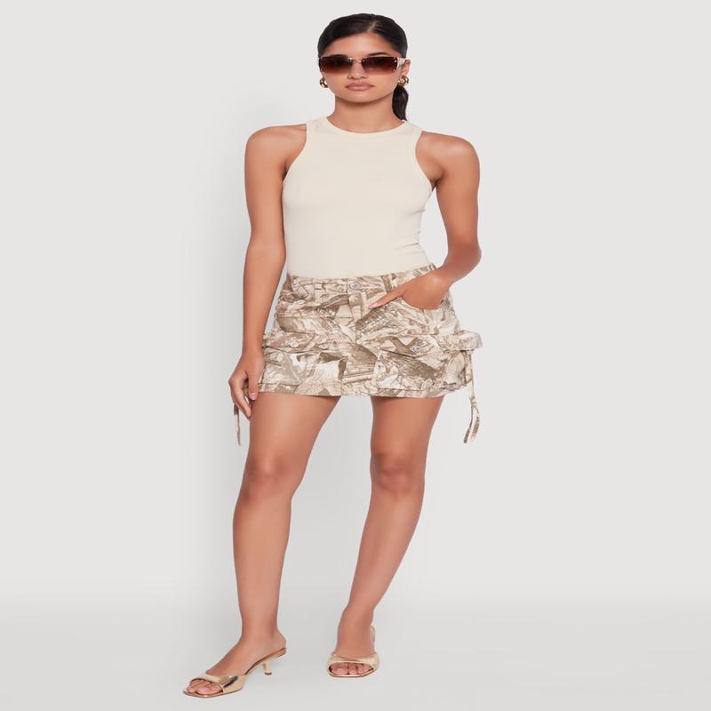 Mid Rise Camouflage Cargo Pocket Mini Skirt