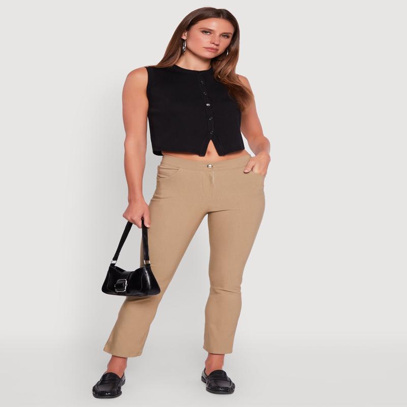 Mid Rise Slim Straight Leg Stretchy Dress Pants