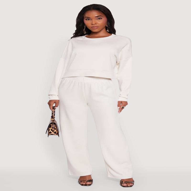 Elastic Waist High Waisted Wide Leg Casual Pants